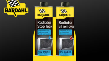 Bardahl's two radiator additives on a black and yellow background.