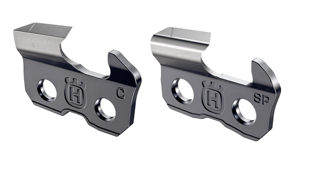 A Husqvarna chisel tooth vs a Husqvarna semi-chisel tooth for chainsaws.